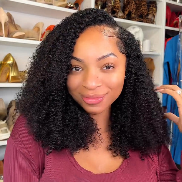 Afro Curly V Part Glueless Human Hair Wig for a Seamless Natural Look