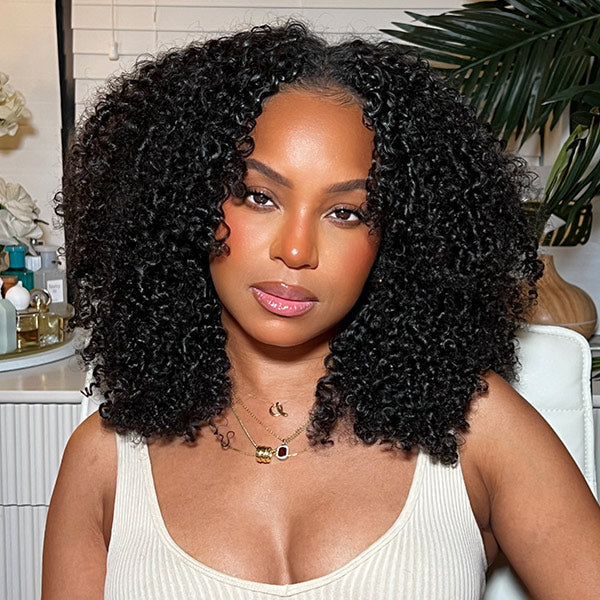 Afro Curly V Part Glueless Human Hair Wig for a Seamless Natural Look
