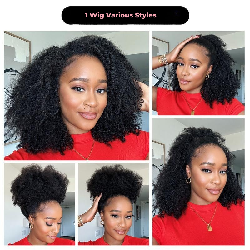 Afro Curly 3-in-1 Half Wig with Natural Hairline