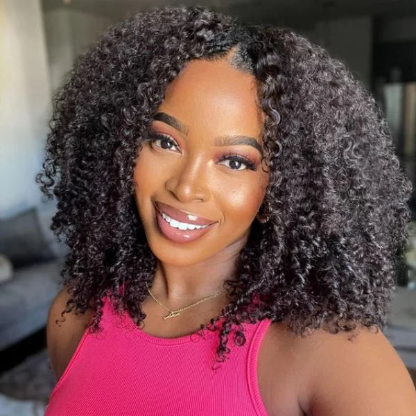 Afro Curly V Part Glueless Human Hair Wig for a Seamless Natural Look
