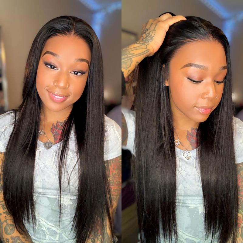 Straight Glueless Wig with Drawstring – Natural Black 100% Human Hair