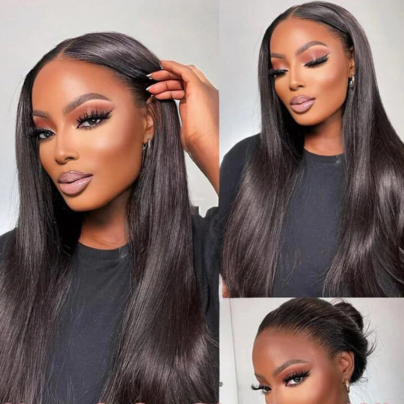 Straight Glueless Wig with Drawstring – Natural Black 100% Human Hair