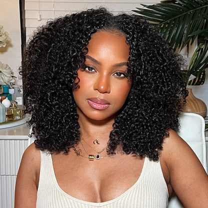 Afro Curly V Part Glueless Human Hair Wig for a Seamless Natural Look