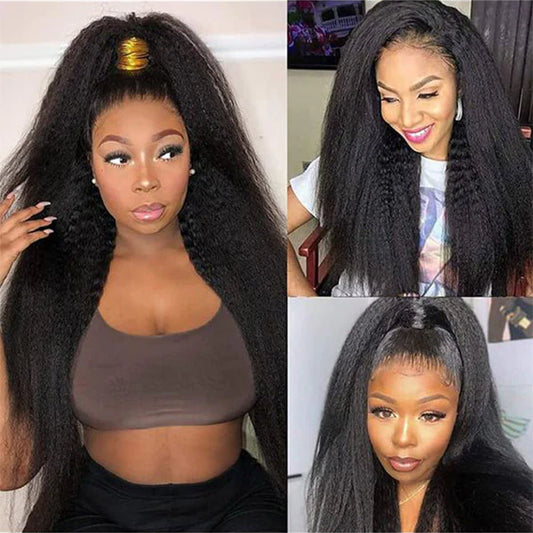 Kinky Straight 360 Lace Front Wig with Invisi-Drawstring & Bleached Knots