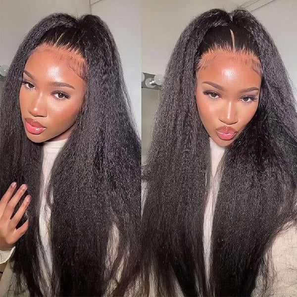 Kinky Straight 360 Lace Front Wig with Invisi-Drawstring & Bleached Knots