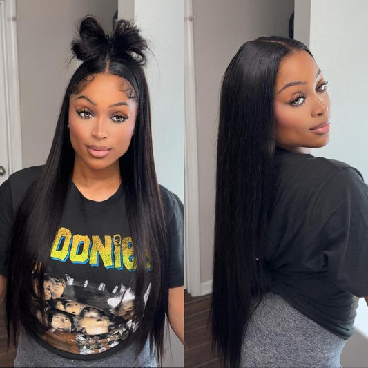 Straight Glueless Wig with Drawstring – Natural Black 100% Human Hair